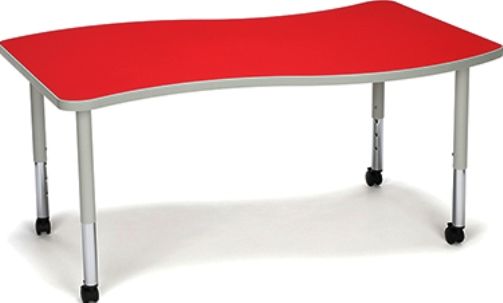 OFM WAVE-L-SLC-RED Adapt series Wave Table with Caster with Caster, 200 lbs Weight Capacity, Sturdy and stable stainless-steel legs, Table adaptable to any height, 20