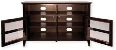 BellO WAVS99144 Wood Audio and Video Cabinet in Dark Espresso Finish; Wood; Accommodates most fl at panel TVs up to 46" (or up to 125 lbs.); Holds up to 6 audio and video components; Wood cabinet featuring 12 step finishing process in Dark Espresso color; Perfect for a soundbar or center channel speaker; UPC 748249991443 (WAVS99144 WAVS-99144 CABINET-WAVS99144 WAVS99144-CABINET WAVS99144-BELLO CAB-BELLO-WAVS99144) 