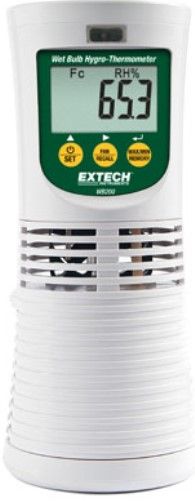 Extech WB200 Wet Bulb Hygro-Thermometer Datalogger; Measures Wet Bulb, Dew Point, Temperature (41F to 122F /5C to 50C) and Relative Humidity (0.0 to 99.9%RH); Resolution 0.1F/C and 0.1%RH; Audible and visual alarm alerts when temperature and humidity level is higher or lower than the user programmed High/Low set points; UPC 793950710029 (WB-200 WB 200)
