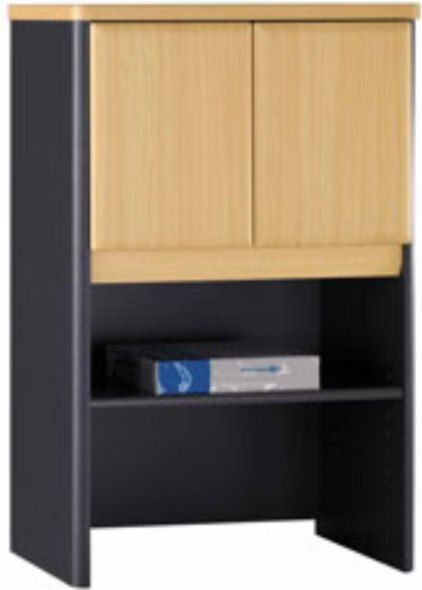 Bush WC14325 Series A Beech Storage Cabinet Hutch, Wire management for storing printers and fax machines, Upper area is concealed by 2 doors, Includes 1 adjustable shelf, European-style, adjustable hinges, 36.50
