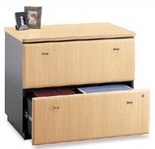 Bush Business Furniture WC14354ASU Savannah Beech - Slate Series A Lateral File assembled, Interlocking drawers reduce likelihood of tipping, Gang lock with interchangeable core affords privacy and flexibility (WC 14354ASU  WC-14354ASU  WC-14354-ASU  WC14354-ASU) 