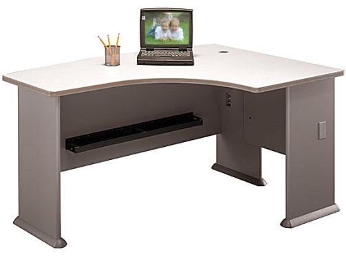 Bush WC14522 Right L-Bow Desk, Series A Pewter Collection, White Spectrum Paper Finished, Accepts Universal or Articulating Keyboard Shelf (WC14522 WC-14522 WC 14522 WC1-4522 WC14-522)