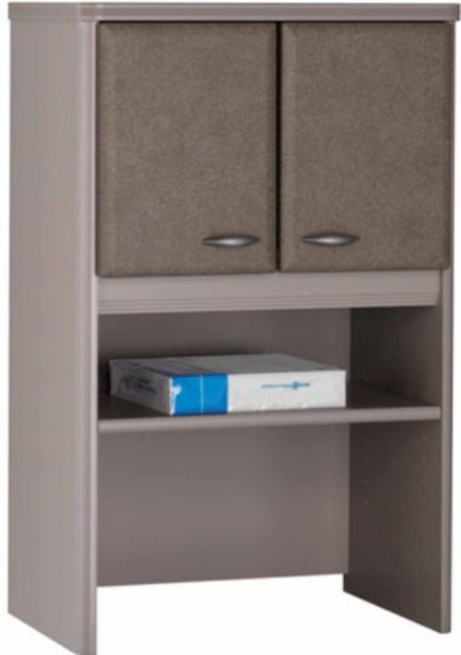 Bush WC14525 Series A Pewter Storage Cabinet Hutch, Wire management for storing printers and fax machines, Upper area is concealed by 2 doors, Includes 1 adjustable shelf, European-style, adjustable hinges, Pewter finish with white spectrum highlights (WC-14525 WC 14525)