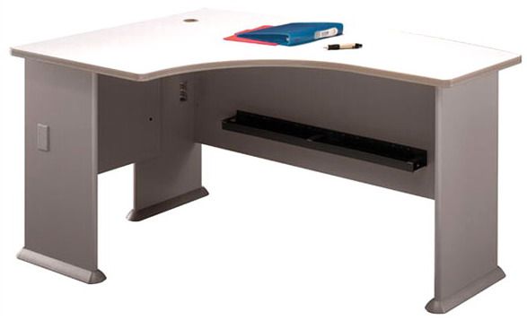 Bush WC14533 Left L Bow Desk, Pewter, Molded ABS feet with steel insert, Adjustable levelers, Accepts Keyboard Shelf (WC-14533 WC 14533 WC1453 WC145)