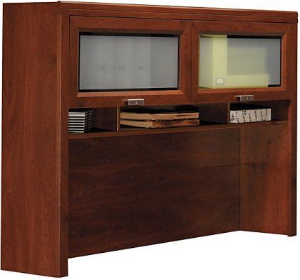 Bush WC21431-03 Tuxedo Hansen Cherry Hutch for L-Desk, Attaches on left or right side of desk, Large concealed storage areas behind wood frame doors with frosted glass inserts, Doors open vertically on durable hinge mechanisms that can hold the door in the open position, Replaced WC21431 (WC21431 03 WC2143103 WC 21431 WC-21431 WC21431)