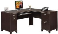 Bush WC21830-03 L-Desk, Tuxedo Collection, Mocha Cherry Finish, Left pedestal has concealed CPU storage with wire access and box drawer, Utility drawer accommodates small office supplies, Right pedestal has one letter-size file drawer and one storage cabinet, Replaced WC21830 (WC2183003 WC-21830-03 WC-21830) 
