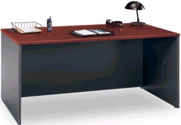 Bush WC24442 Desk Shell, Corsa Series C, 66 inches, Hanson Cherry & Graphite, Performance-enhanced laminate top surface, Grommets in desktop allow wire access and concealment, Leveling glides adjust for uneven floors (WC 24442   WC-24442)