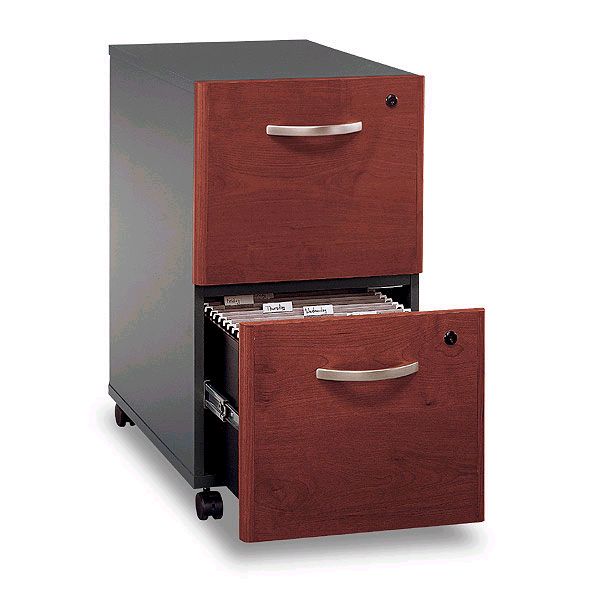 Bush WC24452SU Two Drawer File, assembled, Dark Cherry; Casters allow easy mobility; File fits under desks; Each drawer holds letter, legal and A4-size files; One gang lock secures both drawers; Drawers open on full-extension ball bearing slides (WC 24452SU, WC-24452SU, WC-24452-SU, WC24452-SU)