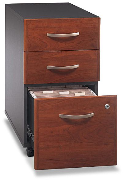Bush WC24453SU Three Drawer File, Assembled, Series C Collection, Hansen Cherry Finish, Two box drawers for small supplies, Rolls under any Series C desk shell, File holds letter- or legal-size files, Fully finished drawer interiors (WC 24453SU WC-24453SU WC24453S WC24453)