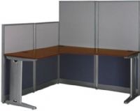 Bush WC36494-03 Office-in-an-Hour 65" W L-Shape Workstation, Durable melamine surfaces are scratch and stain resistant, Metal framed, cushioned panels covered by two-tone fabric, Short panels offer collaborative opportunities while tall panels create privacy, Desktop grommet for wire management, Removable face plate on metal desk legs hides cords and cables, 29 1/2"H x 62 1/2"W x 62 1/2"D L-Desk Dimensions (WC36494 03 WC3649403 WC36494) 