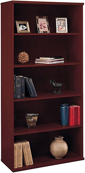 Bush WC36714 Open Double Bookcase, Mahogany, Two fixed shelves for stability; Three adjustable shelves for flexibility (WC 36714 WC-36714 WC3671 WC367)