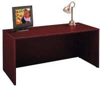 Bush WC36742 Desk, 66" Wide, Durable melamine, Mahogany, Durable PVC edge banding, Grommets in desktop allow wire access and concealment, Leveling glides adjust for uneven floors, Mobile Pedestals fit under the Desk, Durable melamine surface, 128 lbs Weight (WC 36742 WC-36742) 