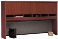 Bush WC36777 Corsa Mahogany Collection 72 Inch 4 Door Hutch, Can mount on 2 adjacent Lateral Files or the 71" wide desk, 6 open cubbies for sorting papers, European style self closing adjustable hinges, Fully finished back panel (WC 36777 WC-36777 WC3677 WC367) 