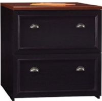 Bush WC53981-03 Fairview Lateral File, File drawers hold letter or legal sized files, Full-extension ball bearing slides on the drawers, Does not contain an anti-tip mechanism, Height matches the L-Desk for side by side use, Antique black finish with Hansen cherry top, Replaced WC53981 (WC53981 03 WC5398103 WC53981 WC-53981 WC 53981) 