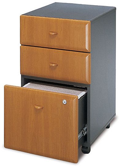 Bush WC57453 Three Drawer File, Collection: Series A, Natural Cherry, Two box drawers hold small office supplies, File drawer opens on full-extension slides, One lock secures bottom two drawers (WC 57453 WC-57453 57453)