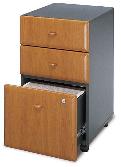 Bush WC57453SU Three Drawer File assembled, Medium Cherry, Two box drawers hold small office supplies, Holds letter- or legal-size files, One lock secures bottom two drawers (WC 57453SU WC-57453SU WC57453S WC57453)