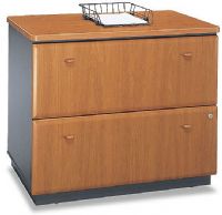Bush WC57454A Lateral File Natural Cherry, Drawers hold letter, legal or A4-size files, Interlocking drawers reduce likelihood of tipping, Gang lock with interchangeable core affords privacy and flexibility, Full-extension, ball bearing slides allow easy file access, 11.26" (H) x 31.81" (W) x 15.19" (D) Lower Drawer Compartment Dimensions, 10.827" (H) x 31.811" (W) x 15.197" (D) Upper Drawer Compartment Dimensions (WC-57454A WC 57454A) 