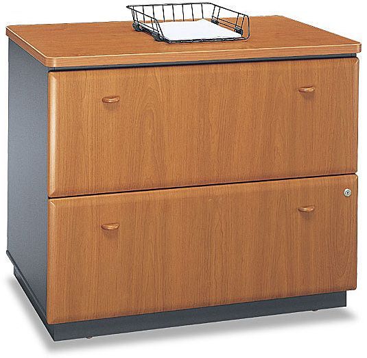 Bush WC57454ASU Lateral File, Series A , Assembled, Natural Cherry, Interlocking drawers reduce likelihood of tipping, Gang lock with interchangeable core affords privacy and flexibility, Full-extension, ball bearing slides allow easy file access, 11.260