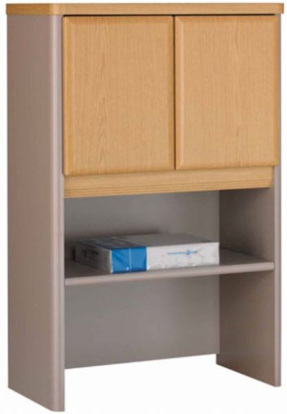 Bush WC64325 Series A Light Oak Storage Cabinet Hutch, Includes 1 adjustable shelf, Upper area is concealed by 2 doors, European-style, adjustable hinges, Wire management for storing printers and fax machines, Light oak finish with sage highlights, 36.50