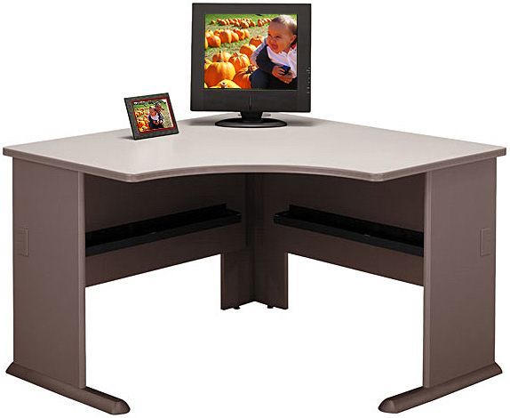 Bush WC75766 Corner Desk, Advantage Series, Taupe Collection, Medium Taupe Finish, Molded ABS feet with steel insert, Desktop and leg grommets for wire access, Adjustable levelers, Accepts Keyboard Shelf, 1 in. thick top with melamine, 114 Lbs Weight (WC 75766  WC-75766  75766  WC75766)