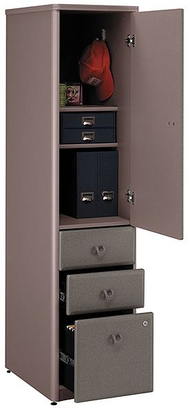 Bush WC75775 Vertical Locker, 2 box drawers and 1 letter sized file drawer, 2 adjustable/removable shelves in the cabinet, 1 coat hook for hats and scarves, Levelers adjust, Non-handed door mounts on left or right side, PVC edge banding resists bumps and collisions (WC-75775 WC 75775)