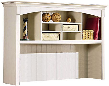 Bush WC80219 Credenza Hutch Antique White - Salome Cherry Newport Cove Collection, Various storage areas for supplies, files and reference materials, Two adjustable shelves, Fits on Credenza WC80218, Available in Antique White and Salome Cherry, Box drawer for smaller supplies, File drawer, accommodates letter-size files, Concealed storage for CPU or supplies, wire access (WC-80219 WC 80219 WC8021 WC802)