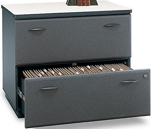 Bush WC84854 Series A: Slate Lateral File, Drawers hold letter-, legal- or A4-size files, Interlocking drawers reduce likelihood of tipping, Full-extension, ball bearing slides allow easy file access, Matches height of Desks for side-by-side configuration, Slate / White Spectrum Paper Finish, UPC 042976848545 (WC84854 WC-84854 WC 84854)