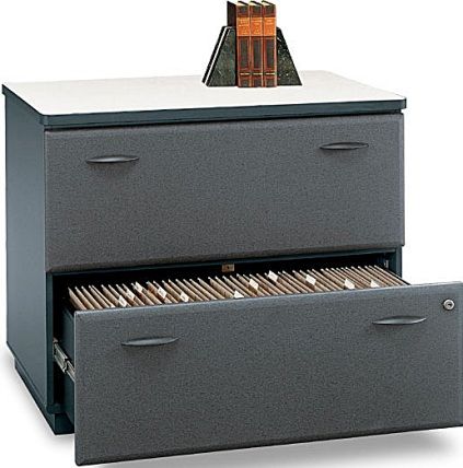 Bush WC84854ASU Business Furniture  Slate - White Spectrum Paper Series A Lateral File assembled, Interlocking drawers reduce likelihood of tipping, Full-extension, ball bearing slides allow easy file access  (WC 84854ASU   WC-84854ASU   WC-84854-ASU   WC84854-ASU) 