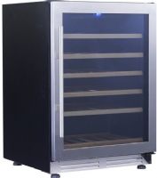 Avanti WCF51S3SS Designer Series Wine Chiller - 24", 51 Bottles Capacity, Single Temperature Zones, Touchpad Temperature Control Type, 5 Shelves, Automatic Defrost, 15 Amps, 110 Volts Voltage, Freestanding Type, Compact Size, Right Hinge Side, Pull-out wooden shelves, One touch ON/OFF interior LED light control, UPC 079841180516, Stainless Steel Door Color, Black Cabinet Color (WCF51S3SS WCF-51S3-SS WCF 51S3 SS) 