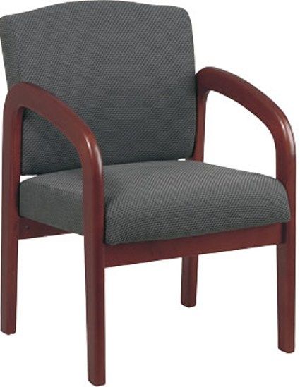 Office StarWD387-320 Wood Guest Chair, Cherry Finish Wood with Charcoal Fabric, Cherry finish wood armrests and base, Thick padded, contour seat and back, Built-in lumbar support, 21