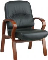 Office Star WD5675 Leather Visitors Chair with Cherry Finish, Contoured Seat and Back, Contemporary Mid Back Style, Built in Lumbar Support, Top Grain Black Leather, 21" W x 20" D x 4" T Seat Size, 21" W x 23" H x 4" T Back Size (WD-5675 WD 5675) 
