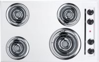 Summit WEL-05, 30" Electric Cooktop, White, Porcelain top, One 8 inch and three 6 inch coil elements, Dimensions 3.75" × 29.75" × 20", U.L approved (WEL05 WEL 05 WEL0 WEL) 