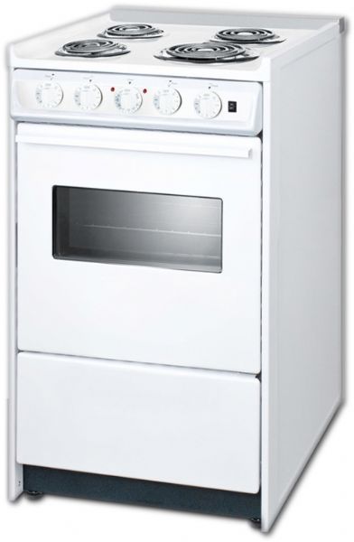 Summit WEM110RW Freestanding Electric Range With 4 Coil Elements, 2.46 cu.ft. Primary Oven Capacity, Storage Drawer, Viewing Window, ADA Compliant, In White, 20