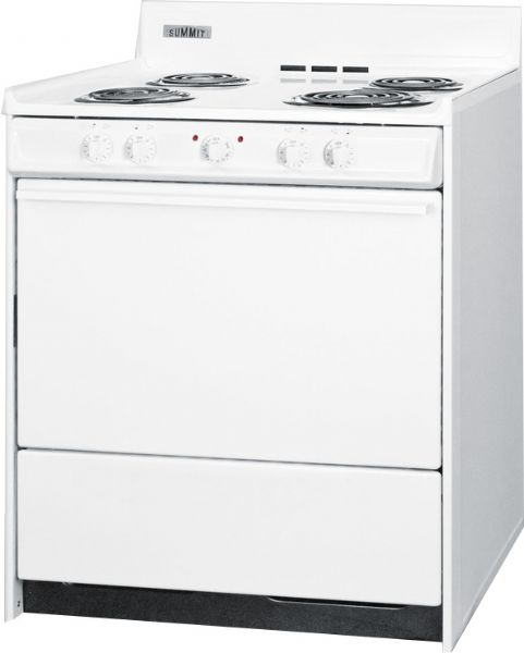 Summit WEM210 Freestanding Electric Range with Manual Clean, Broiler in Oven and Storage Drawer, White Finish, 30