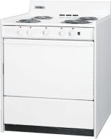 Summit WEM2171Q Electric Range with Manual Clean - Storage Drawer and 5 Indicator Lights, 30" Capacity, White Body Color White, White Door Color, Downward Door Swing, Porcelain top, Porcelain oven, Porcelain oven and broiler door, Removable oven door, Chrome handle, 5 individual indicator lights (WEM-2171Q WEM 2171Q) 