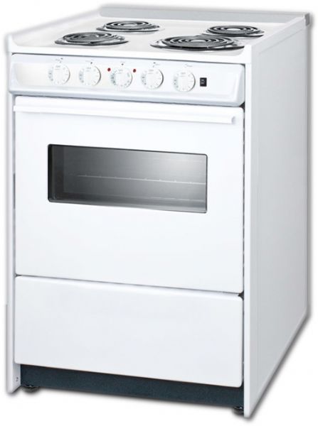 Summit WEM610RW Slide-In Electric Range With 4 Elements, 2.92 cu.ft. Primary Oven Capacity, Storage Drawer, ADA Compliant, In White, 24