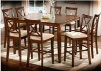 Mira Home Furnishings WESTHILL Counter Height Dining Group with 8 Chairs, Brown Cherry Finish, Asian Hardwood Solid and Birch Veneer, 18" Butterfly Leaf, Table and Stools Have Matching Tapered Legs, Metal Accend in the Chair Back, Table 36½ W x 54½ D x 36½ H (18½ leaf), 161 lbs. (WESTHILL) 