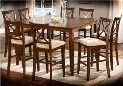 Mira Home Furnishings WESTHILL Counter Height Dining Group with 8 Chairs, Brown Cherry Finish, Asian Hardwood Solid and Birch Veneer, 18