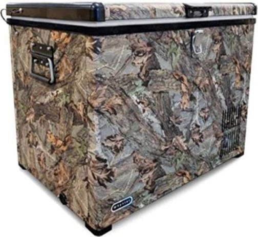 Whynter FM-45CAM Portable Fridge/Freezer Camouflage Edition, 45 Quarts or 60 Cans (12FL oz) Capacity, Operates as a Refrigerator or Freezer, Wrapped with the Industry's Leading Camouflage Pattern Woodland Camo, Compressor Cooling System, Voltage Power AC (115V/60Hz  65W/0.75A) or DC (12V/24V  4.5A /2.5A Car Lighter Socket), UPC 852749006344 (FM45CAM FM 45CAM FM-45-CAM FM-45 CAM)