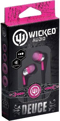 Wicked Audio WI1805 Deuce Earbuds, Purple, 10mm Drivers, Noise Isolation, Frequency 20Hz - 20kHz, Impedance 16 Ohms, Sensitivity 103dB, 3 Sizes of Cushions, 4ft./1.2m Cord Lenght, UPC 712949006264 (WI-1805 WI 1805)