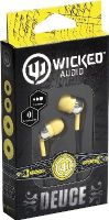Wicked Audio WI1809 Deuce Earbuds, Yellow, 10mm Drivers, Noise Isolation, Frequency 20Hz - 20kHz, Impedance 16 Ohms, Sensitivity 103dB, 3 Sizes of Cushions, 4ft./1.2m Cord Lenght, UPC 712949006301 (WI-1809 WI 1809) 