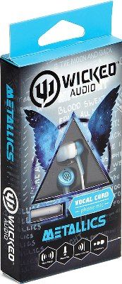 Wicked Audio WI1951 Metallics Earbuds with Microphone, Blue, 10mm Drivers, Noise Isolation, Frequency 20Hz - 20kHz, Impedance 16 Ohms, 3 Sizes of Cushions, Gold plated plug, 4ft. Cord length, UPC 712949005830 (WI-1951 WI 1951)