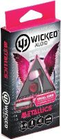 Wicked Audio WI1953 Metallics Earbuds with Microphone, Pink, 10mm Drivers, Noise Isolation, Frequency 20Hz - 20kHz, Impedance 16 Ohms, 3 Sizes of Cushions, Gold plated plug, 4ft. Cord length, UPC 712949005854 (WI-1953 WI 1953) 