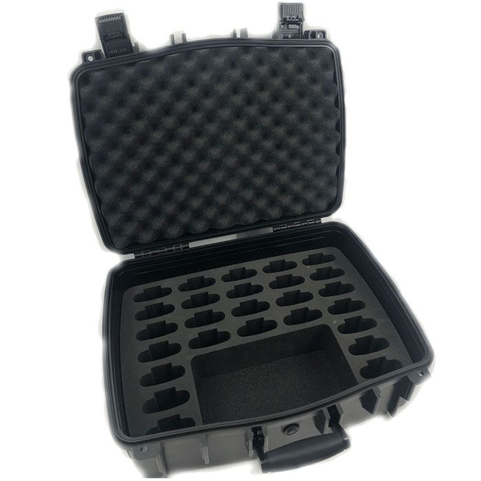 Williams Sound CCS 056 26 Carry Case with 26 Slots; Large Water resistant carry case; 26 slot foam insert specially-designed for use with DigiWave 300 series devices, PPA T46 transmitter, FM, IR and Loop body-pack receivers; Dimensions: 16.7