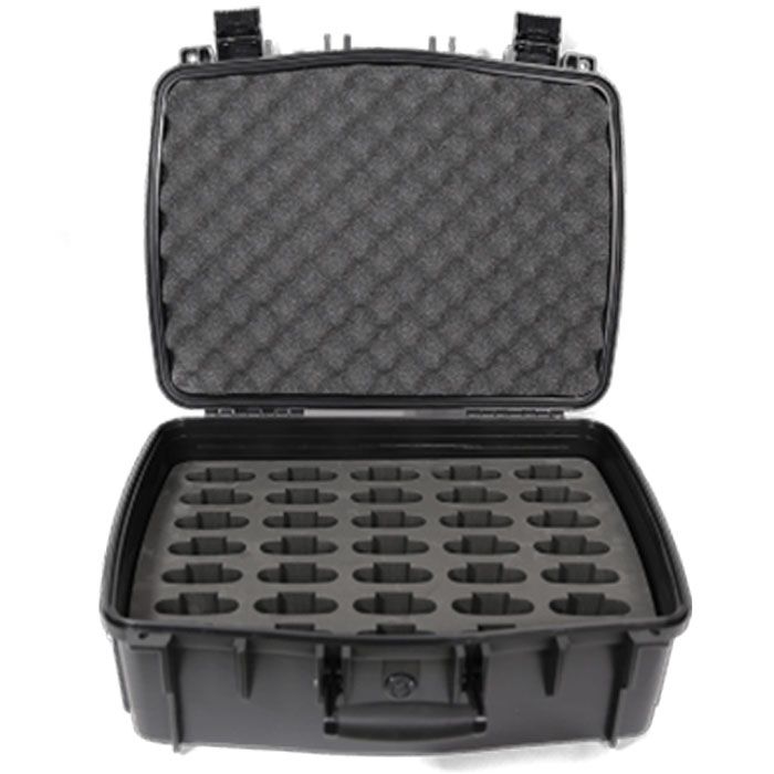 Williams Sound CCS 056 35 Carry Case with 35 Slots; Large Water resistant carry case; 35 slot foam insert for PPA T46 transmitter, FM, IR and Loop body pack receivers; Includes CCS 056 case and FMP 056 foam insert; Dimensions: 16.7