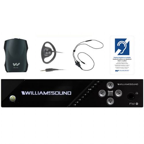 Williams Sound FM 557 FM Plus Large-Area Dual FM And Wi-Fi Assistive Listening System With 4 FM R37 Receivers, System Includes, 1 Transmitter, 4 Receivers, 4 Surround Earphones, 2 Neckloops, And 1 ADA Wall Plaque, Replaces FM 457; Professional audio inputs: 1/4