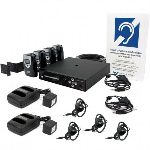 Williams Sound FM 558 PRO FM Plus Large-Area Dual FM And Wi-Fi Assistive Listening System With 4 FM R38 Receivers, Features Coaxial Cable And Rack Panel Kit For Professional Installation, Replaces FM 458 PRO; Features coaxial cable and rack panel kit for professional installation; Audio presets-hearing assistance, music, voice, and custom; Professional audio inputs: 0.25