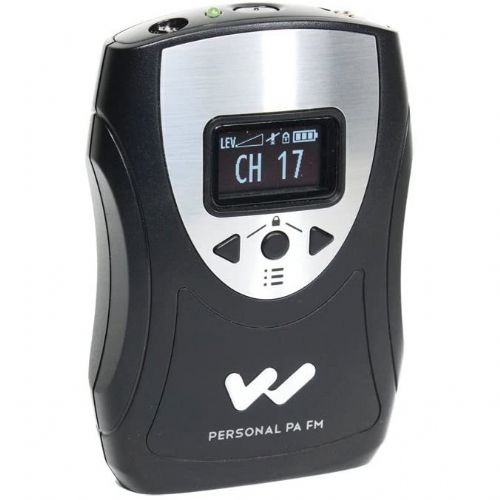 Williams Sound PPA T46 FM Body-Pack Transmitter With OLED Display, Includes, 1 AA Alkaline Batteries, 1 Belt Clip Case, 1 Audio Cable, Microphone Sold Separately; Sleek, ergonomic design; 17-channel selectable, 72-76 MHz; Digitally synthesized frequencies; 1.25