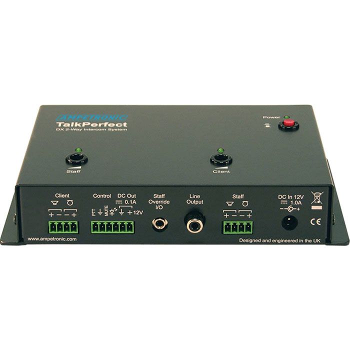 Williams Sound TP-UX TalkPerfect DX Duplex Intercom (Unit Only); Full duplex communication; Feedback and echo suppression built in; Staff headset option; Multiple microphone and speaker options; Simple integration to CLD1 loop amplifier; Compact design; All connections are on one panel for ease of installation; Fully adjustable gain on both channels; Low cost of ownership; Dimensions: 7.9