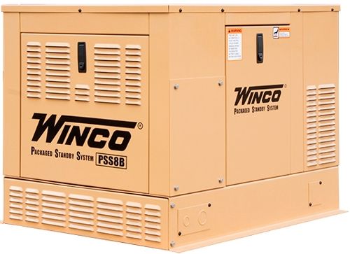 Winco Generators 16400-048 Model PSS8B2W/F Air-Cooled Packaged Standby System Generator, 8400 Running Watts-LP, 7600 Running Watts-NG, 35 Amp Circuit Breaker, 120/240 Volt Single Phase, 3600 RPM Generator Speed, Capacitor Voltage Control, 2/3 Pitch Rotor, 3 HP Motor Starting (Code G), Electric Ignition, Mechanical Governor (WINCO16400048 16400048 16400 048 PSS-8B2W PSS8B-2W PSS8-B2W PSS8B2W)